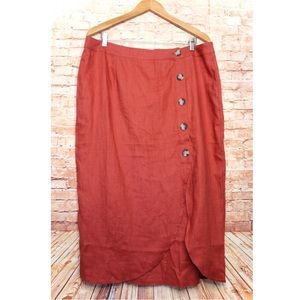 525 AMERICA | Red Clay Linen Tulip Hem Midi Skirt